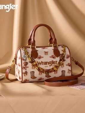 Wrangler Western Cowboy Print Boston Bag Tan
